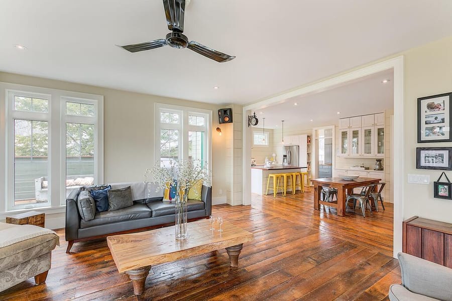 Contoured casement windows in a bright room