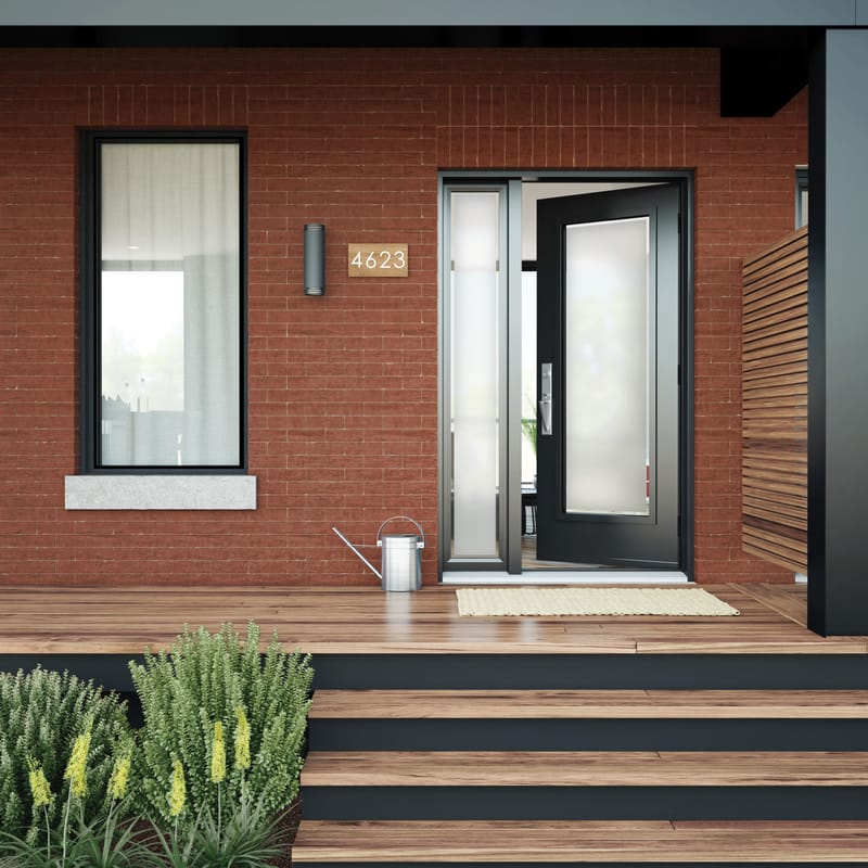 An entry door with Edge sandblast glass