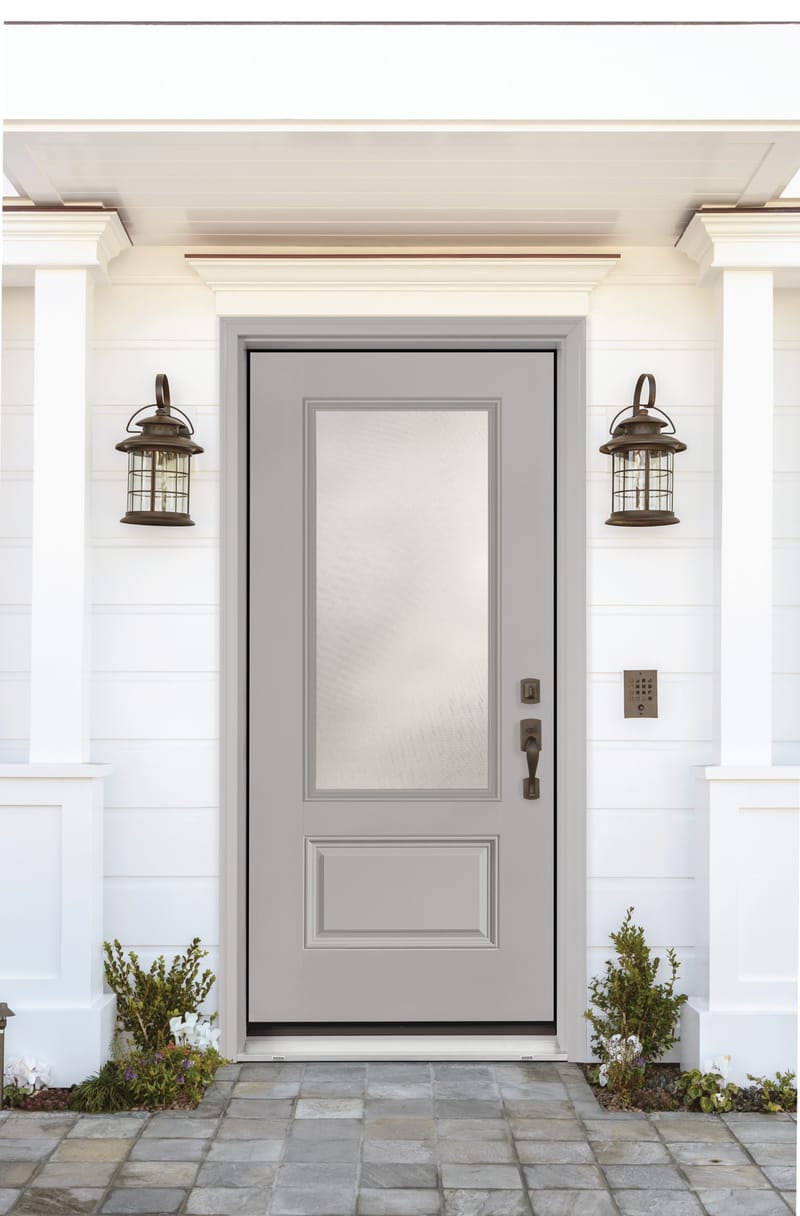 An entry door with Mistlite privacy glass